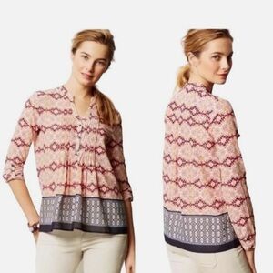 HD in Paris Anthropologie Pink Geometric Long Sleeve Kaveri Pintuck Blouse Sz 6